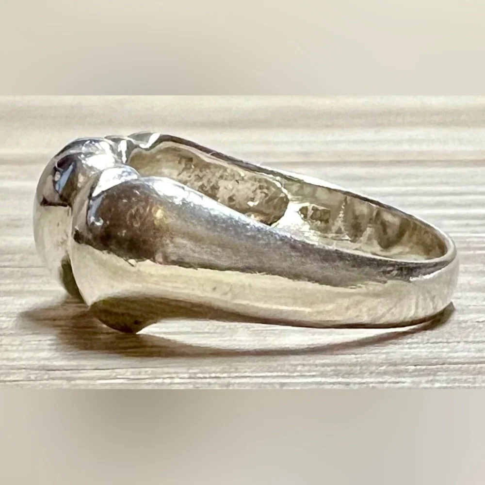 Vintage Handmade Sterling Silver Triple Heart Band Ring, Size 5.75, 3.2g
